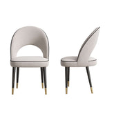Set of 2 modern beige velvet upholstered dining chairs with open back design